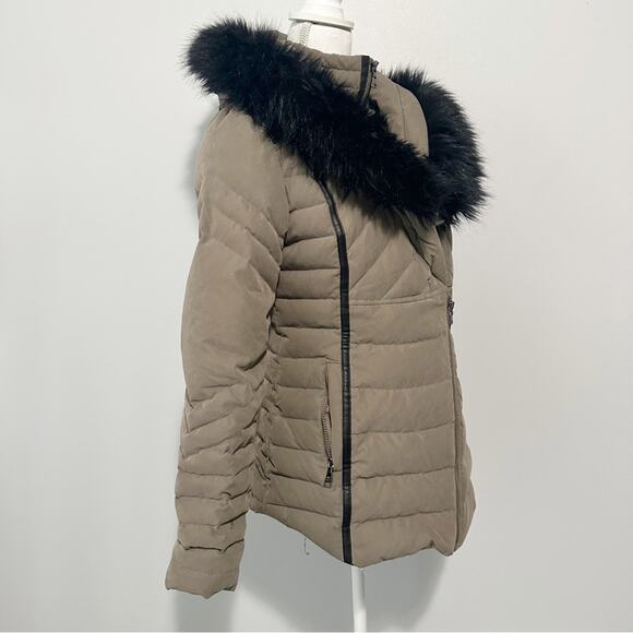 Express fur trim hooded Parka puffer green down filled warm coat jacket small - Picture 4 of 14